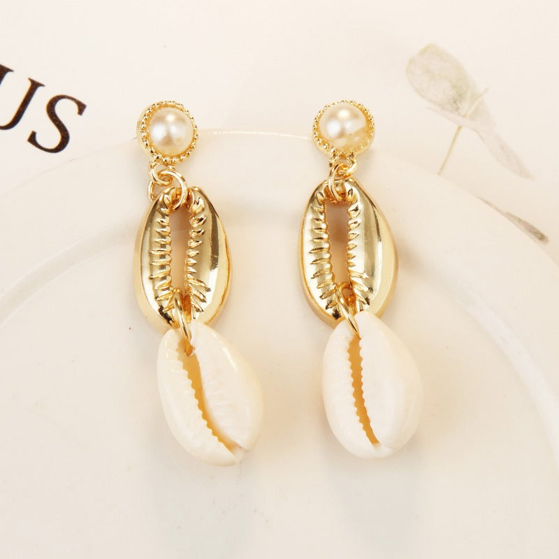 Wholesale Conch Shell Trend Ocean Alloy Natural Shell Earrings